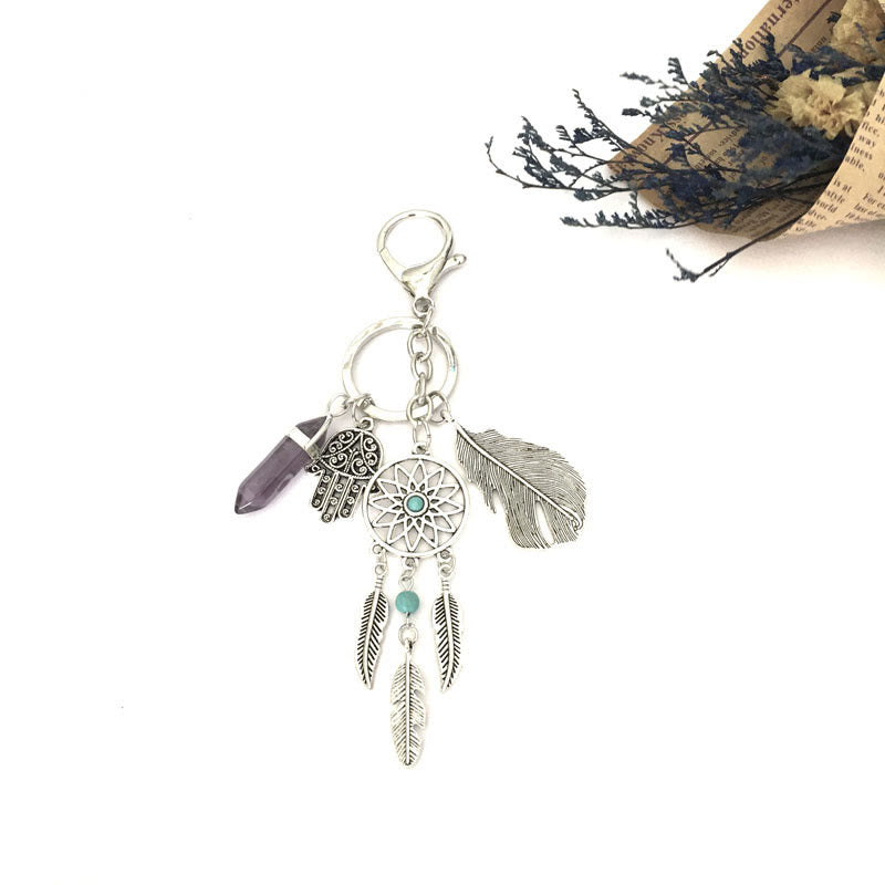 Olivenorma Natural Gemstone Dreamcatcher Pendants Hamsa Keychain