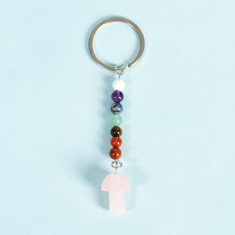 Olivenorma Chakra Crystal Mushroom Beaded Keychain