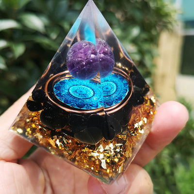 Olivenorma Amethyst with Black Tourmaline Orgone Pyramid