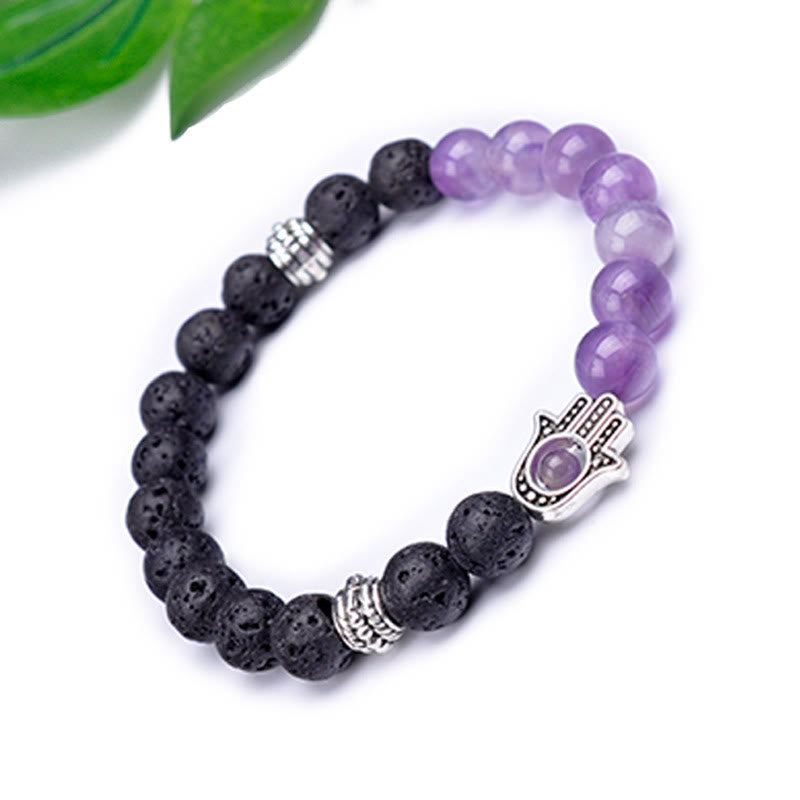 Olivenorma Handmade Natural Stone Beads Hamsa Pendant Bracelet