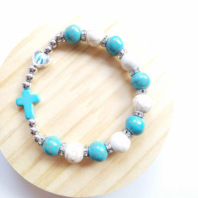 Olivenorma Turquoise White Turquoise Beads Cross Bracelet