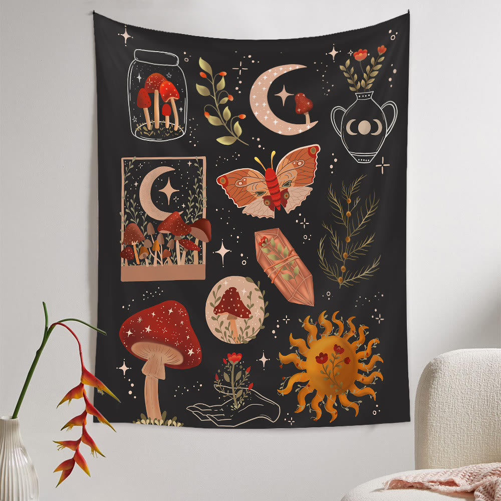 Olivenorma Butterfly Mushroom Sun Pattern Tapestry