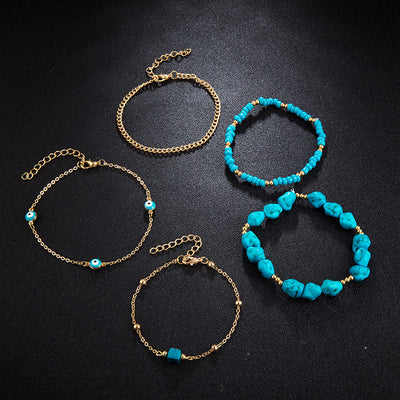 Olivenorma Irregular Turquoise Alloy Five Layer Beach Anklet