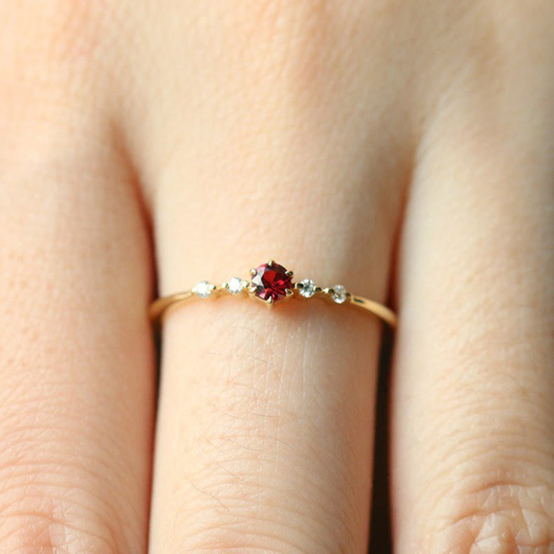 Olivenorma 18K Gold Garnet Minimalist Tiny Ring