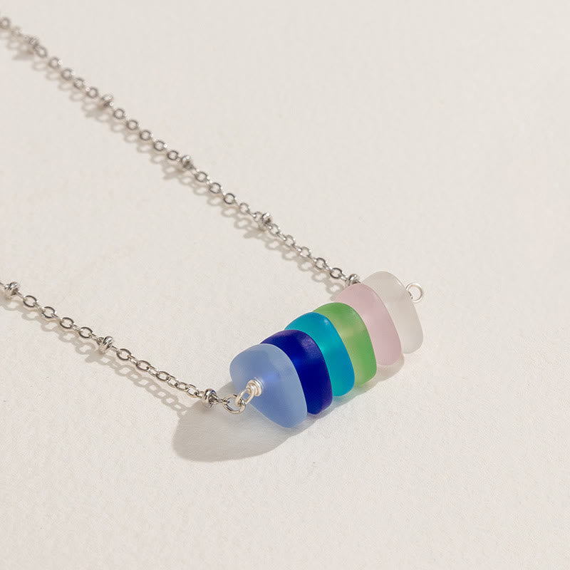 Olivenorma Colorful Sea Glass Geometric Design Necklace