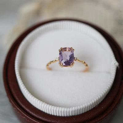 Olivenorma Amethyst Sugar Cube Wave Design Ring - Gold - 9 - image 0