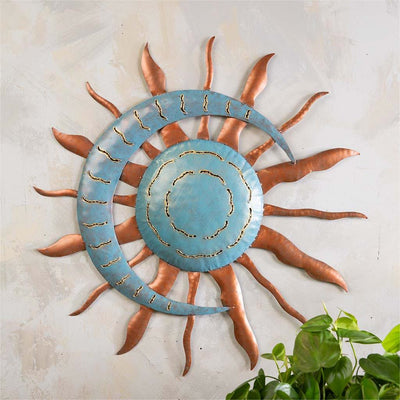 Olivenorma Handcrafted Blue Copper Moon Sun Metal Wall Decor