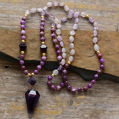 Olivenorma Natural Amethyst Purple Jade Beaded Mala Necklace