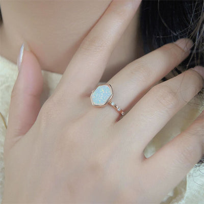 Olivenorma Hexagon Opal Rough Zircon Ring