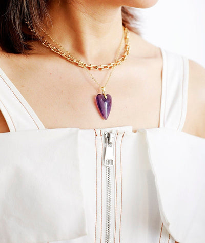 Olivenorma Healing Crystal Heart Pendant Necklace