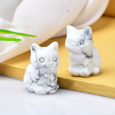 Olivenorma Crystal Kitten Stone Carving Crafts Gemstone Decoration - White Turquoise - image 22