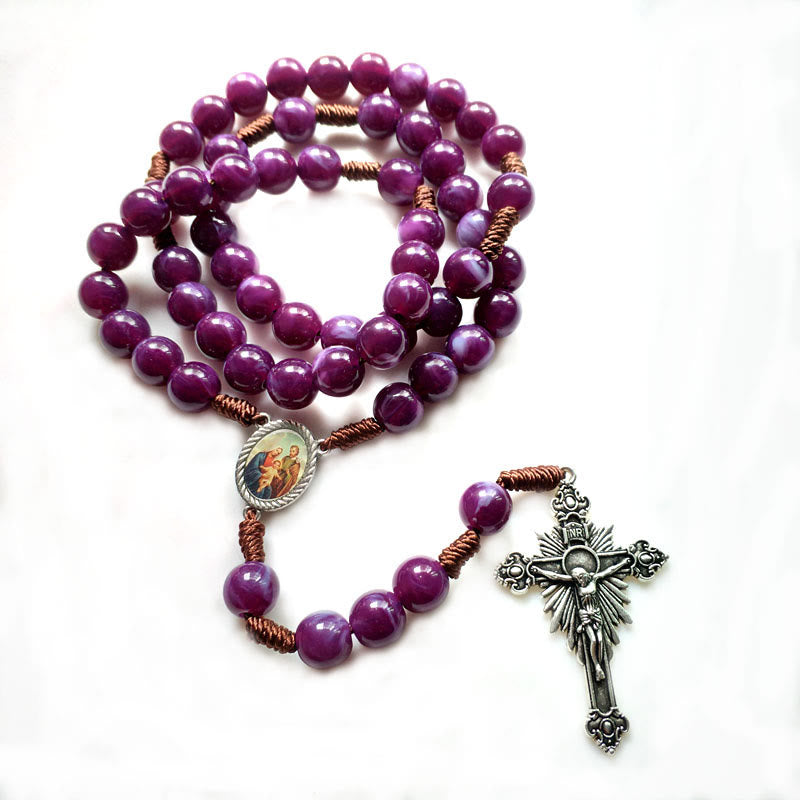 Olivenorma Amethyst Silver Cross Jesus Pendant Rosary Necklace