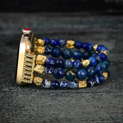 Olivenorma Blue Emperor Stone Beaded Elastic Cord Apple Watch Strap