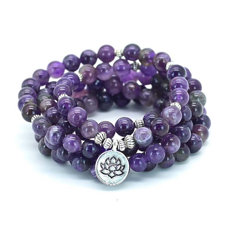 Olivenorma Amethyst Lotus Symbol Mala Necklace Bracelet