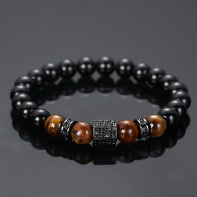 Olivenorma Men's Frosted Black Bead Tiger Eye Bracelet