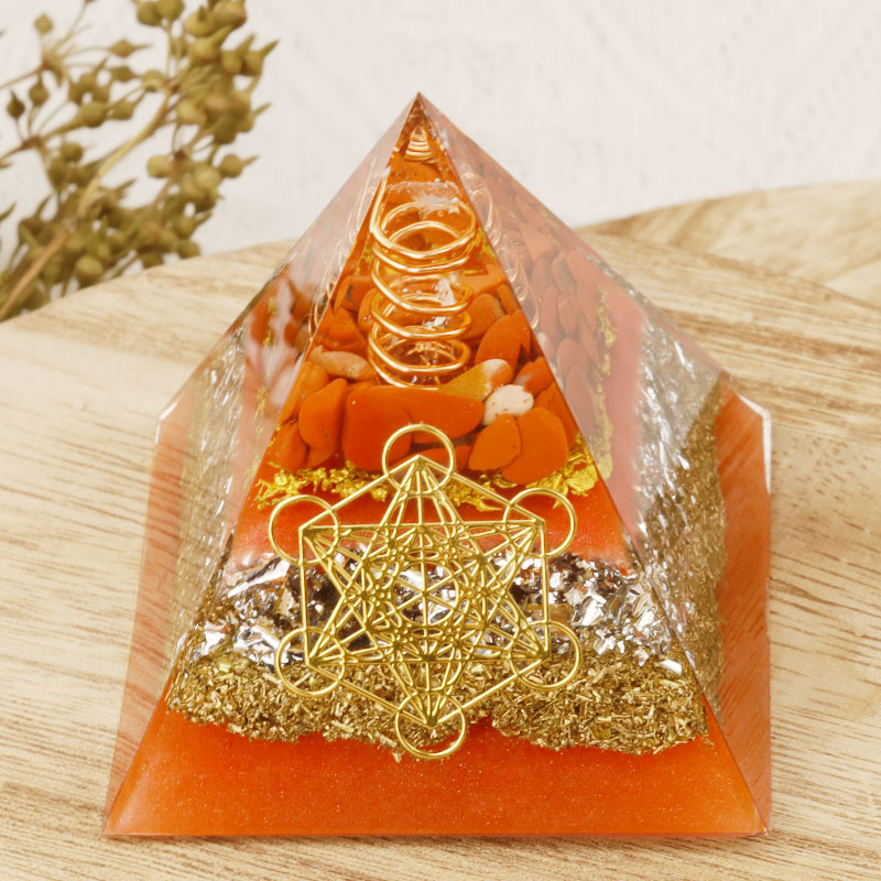 Olivenorma Metatron's Cube Clear Crystal Pillar Orgone Pyramid