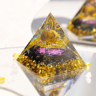 Olivenorma Tiger Eye Sphere Metatron's Cube Orgone Pyramid