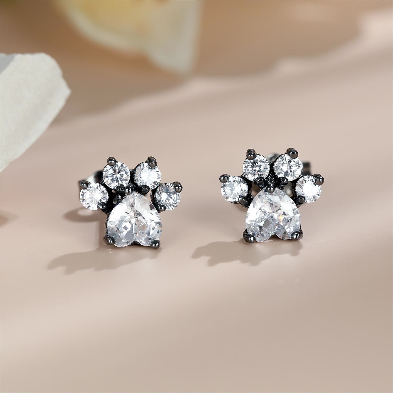 Olivenorma Kawaii Opal White Zircon Kitty Paw Earrings