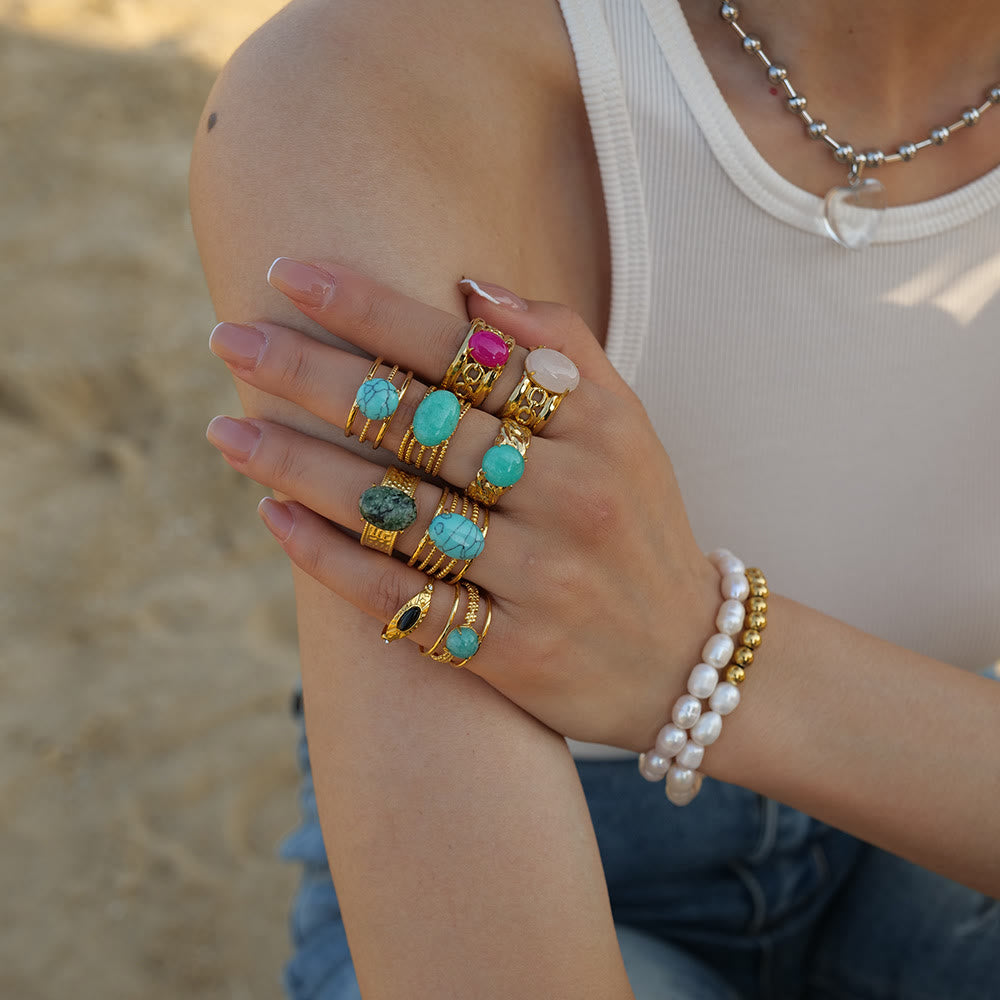 Olivenorma Natural Turquoise Amazonite Adjustable Open Ring