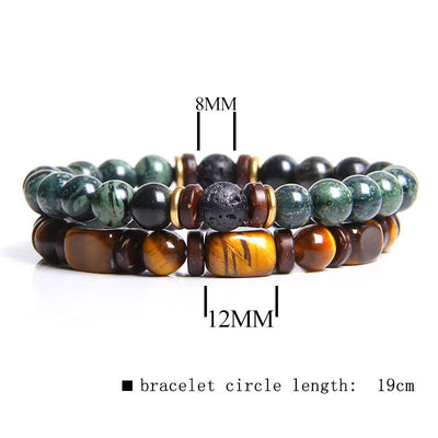 Olivenorma African Turquoise Tiger Eye Stone Bracelet Set