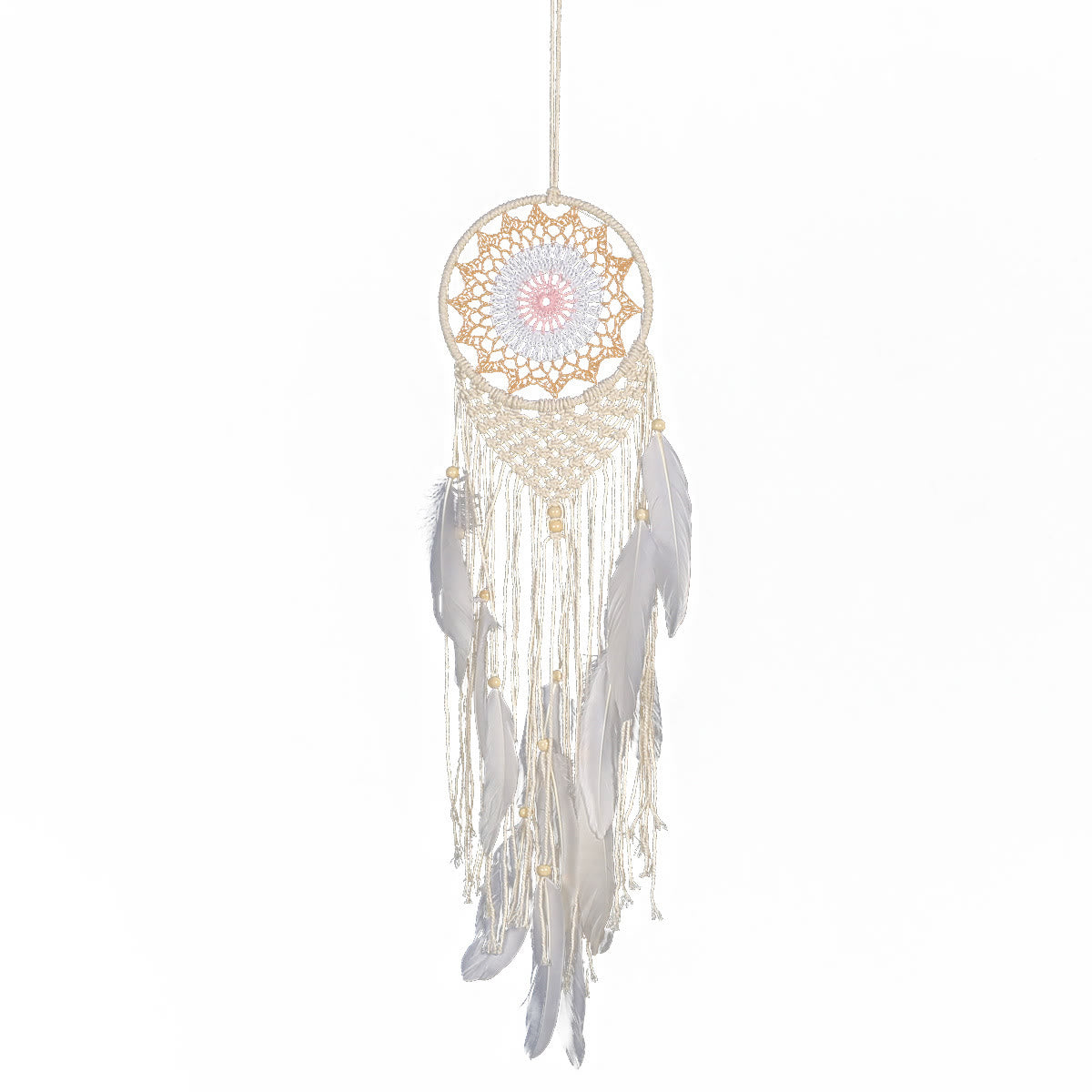 Olivenorma Boho Woven Cotton Rope White Feather Dream Catcher