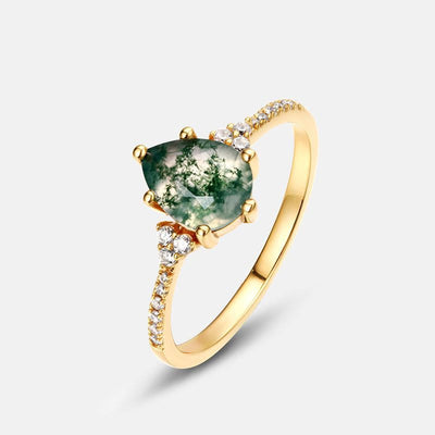 Olivenorma Moss Agate White Zircon Six Claw Ring