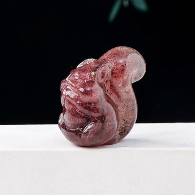 Olivenorma Natural Crystal Squirrel Carving Ornament Gemstone Decoration - Strawberry Quartz - image 4
