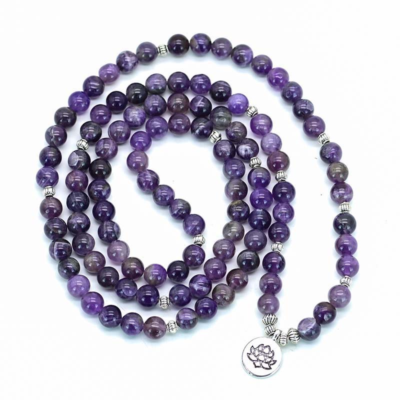 Olivenorma Amethyst Lotus Symbol Mala Necklace Bracelet