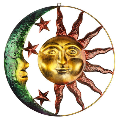 Olivenorma Orange Sun Green Meniscus Face Metal Wall Decor