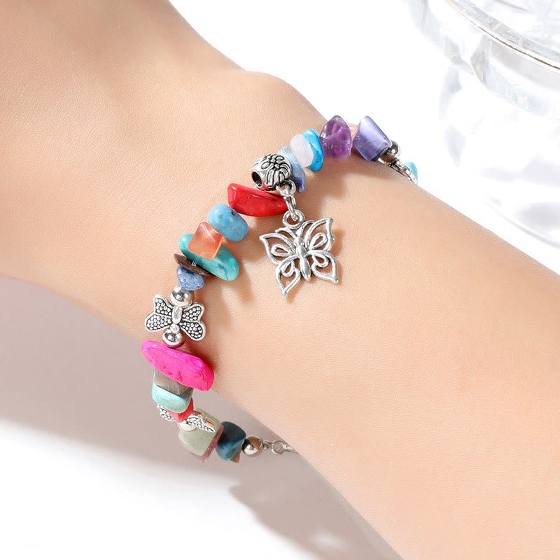 Olivenorma Colorful Crystal Rubble Butterfly Charm Bracelet