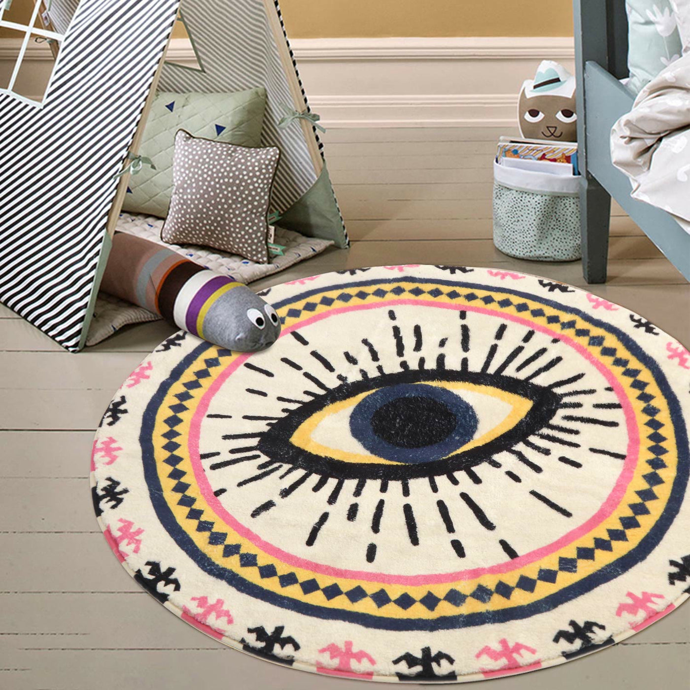 Olivenorma Round Pink Evil Eye Rugs Non-Slip Carpet