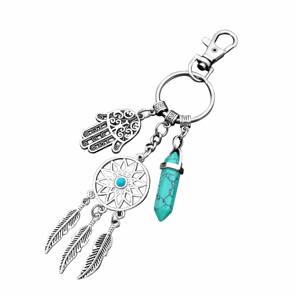 Olivenorma Natural Gemstone Dreamcatcher Pendants Hamsa Keychain