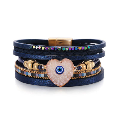 Olivenorma "Triple Protection" Heart Crystal Gold Bead Evil Eye Bracelet