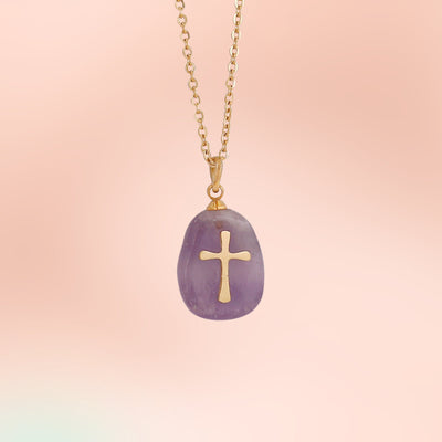 Olivenorma Natural Stone Cross Pendant Necklace