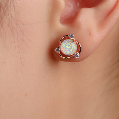 Olivenorma Opal Small Round White Zircon Stud Earrings