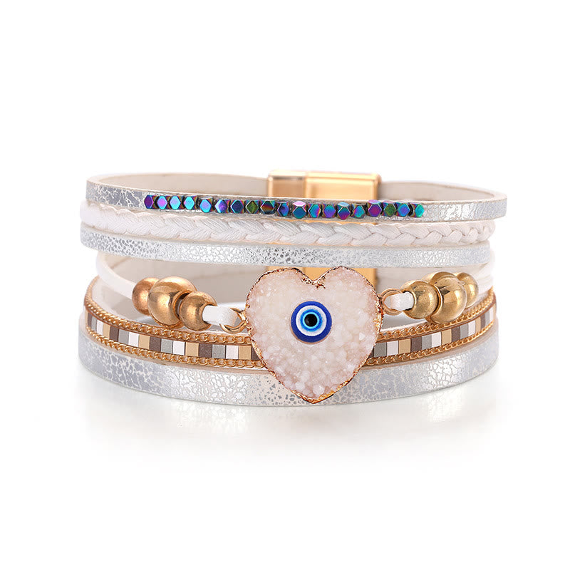 Olivenorma "Triple Protection" Heart Crystal Gold Bead Evil Eye Bracelet