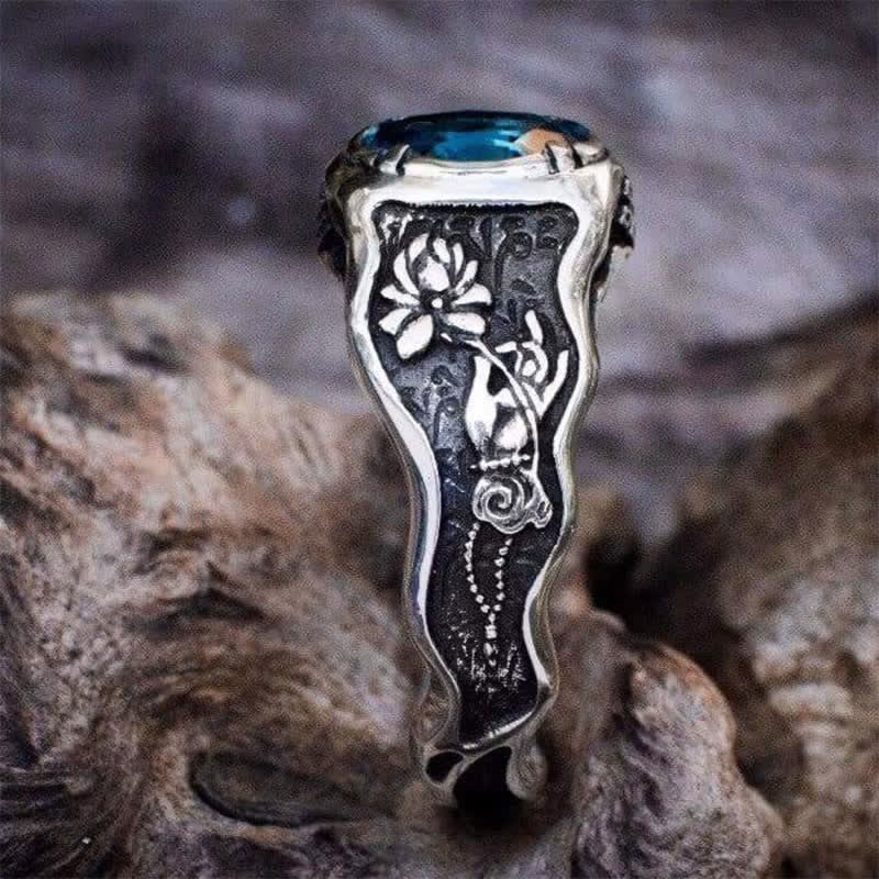 Olivenorma Buddhi Mudra - Swiss Blue Topaz Ring