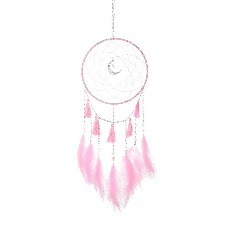 Olivenorma Fairy White Feather Moon Pendant Dream Catcher - Pink - Without Lights - image 5