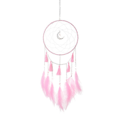 Olivenorma Fairy White Feather Moon Pendant Dream Catcher - Pink - Without Lights - image 5
