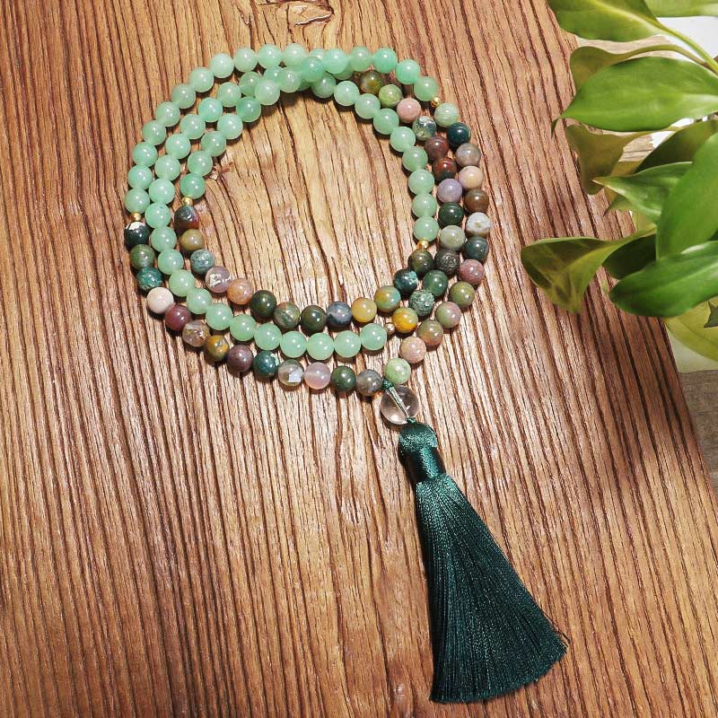 Olivenorma Green Aventurine Indian Agate Necklace Bracelet Mala