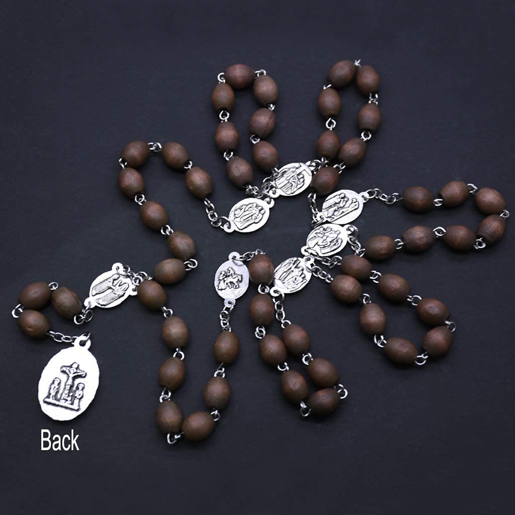 Olivenorma Wood Beads Catholic Rosary Chain Jewelry Necklace