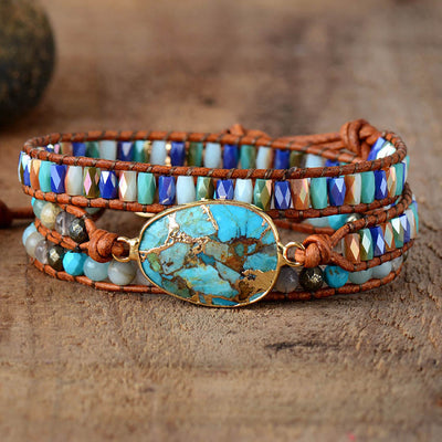 Olivenorma Oval Turquoise Bracelet Crystal Bead Woven Wrap Bracelet