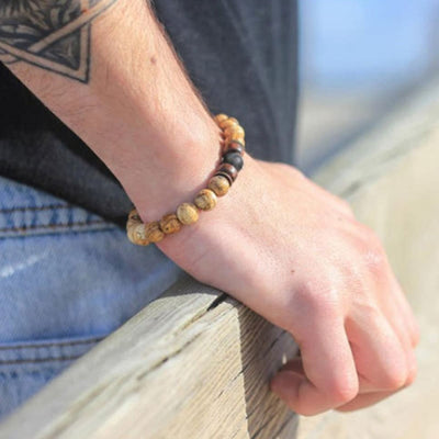 Olivenorma Natural Stone 8mm Wooden Beads Energy Men Bracelet