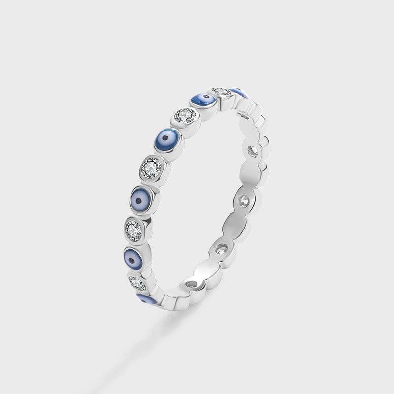 Olivenorma S925 Sterling Silver Round Zircon White Evil Eye Ring