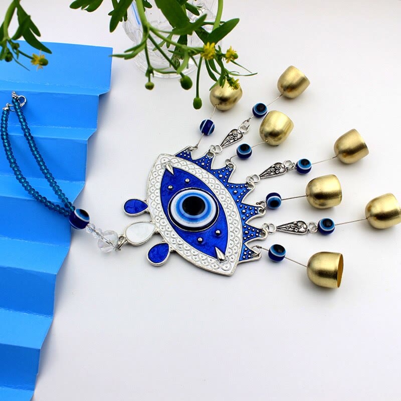 Olivenorma Turkish Blue Evil Eye With 7 Bells Wall Decor