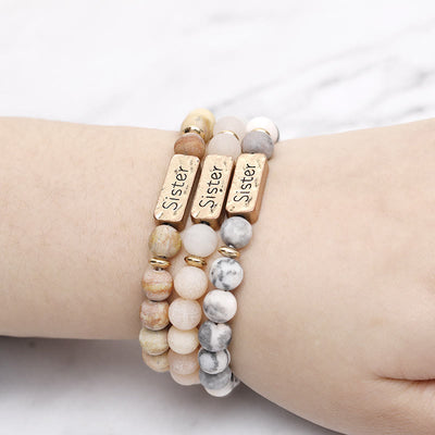 Olivenorma Natural Gemstone Sister Engraving Bracelet