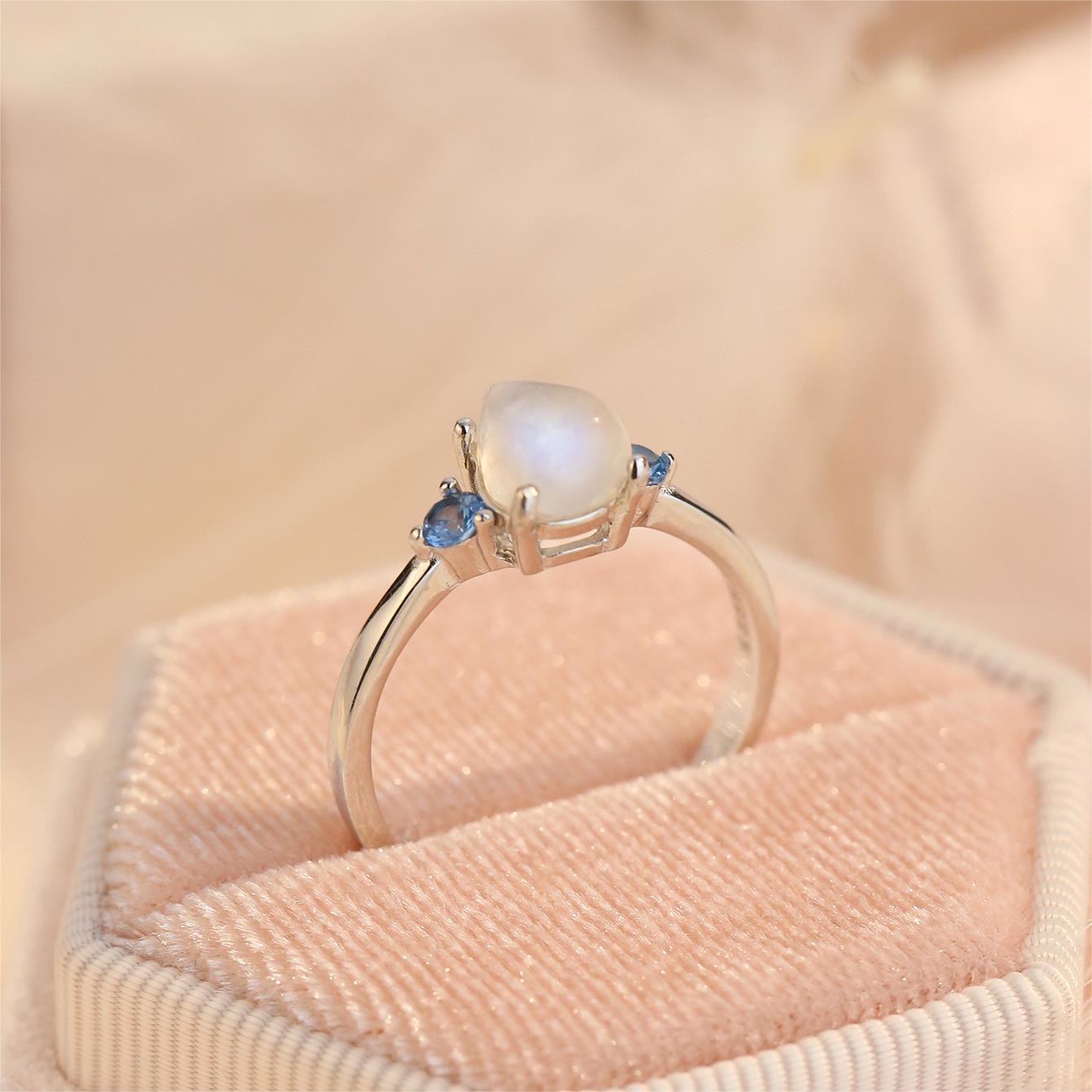 Olivenorma Moonstone Blue Topaz S925 Sterling Silver Ring