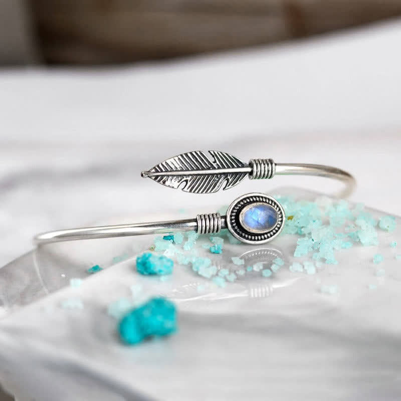 Olivenorma "New Life" - Feather Moonstone Bangle Bracelet