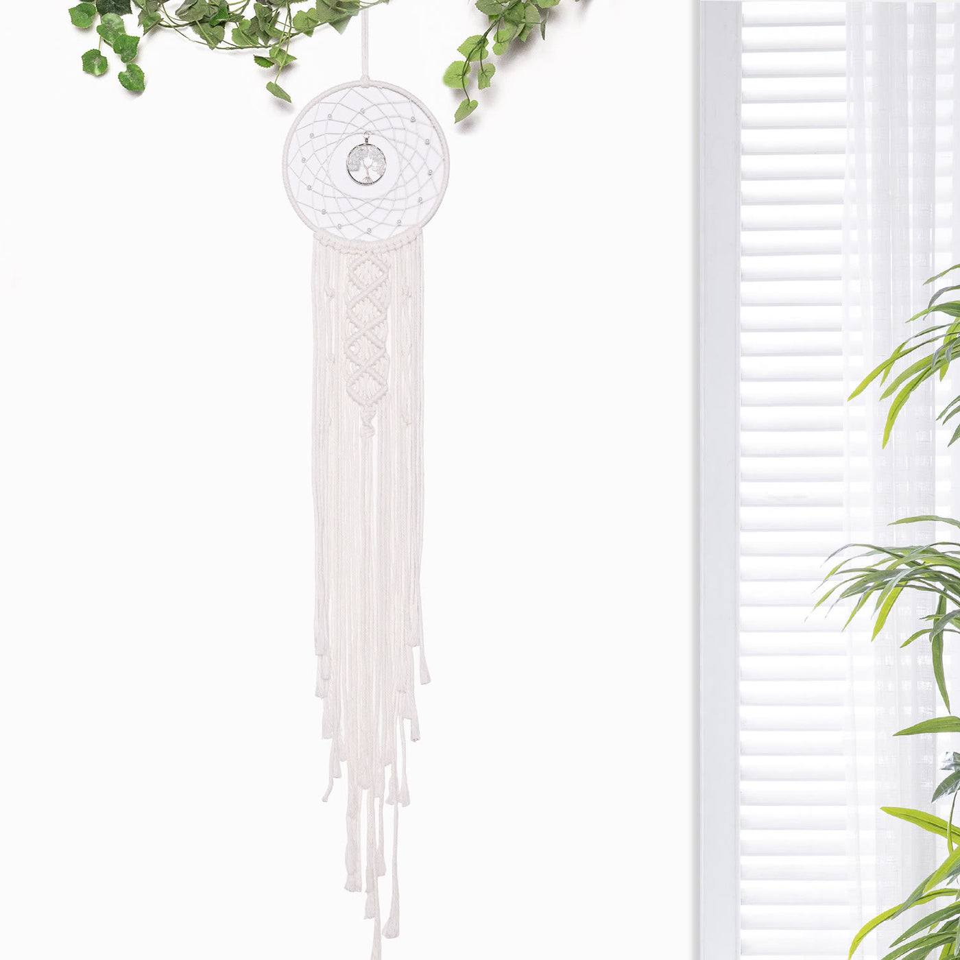 Olivenorma Woven Round Solar Tree of Life Crystal Dream Catcher