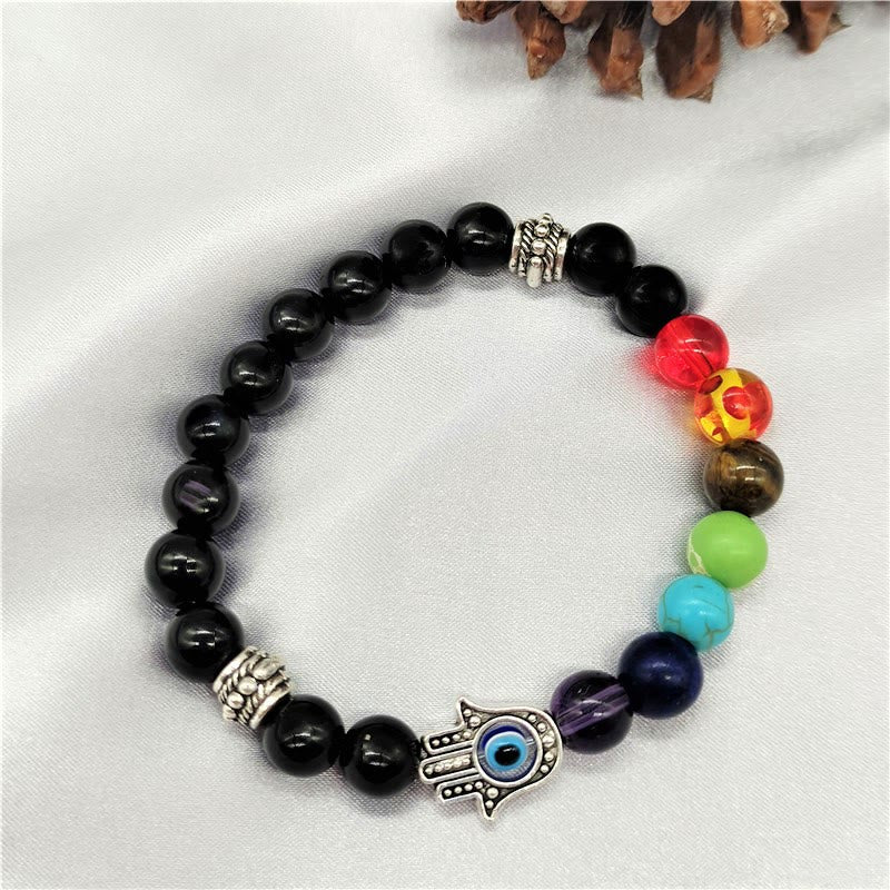 Olivenorma Colorful Chakra Evil Eye Hamsa Beaded Bracelet